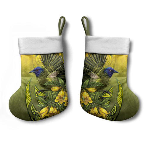New Zealand Bellbird Christmas Stocking With Kowhai Flowers