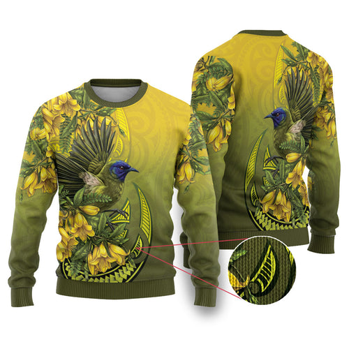 New Zealand Bellbird Ugly Christmas Sweater With Kowhai Flowers