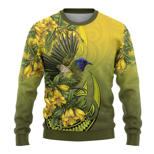 New Zealand Bellbird Ugly Christmas Sweater With Kowhai Flowers