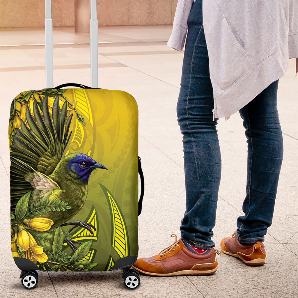 New Zealand Bellbird Luggage Cover With Kowhai Flowers
