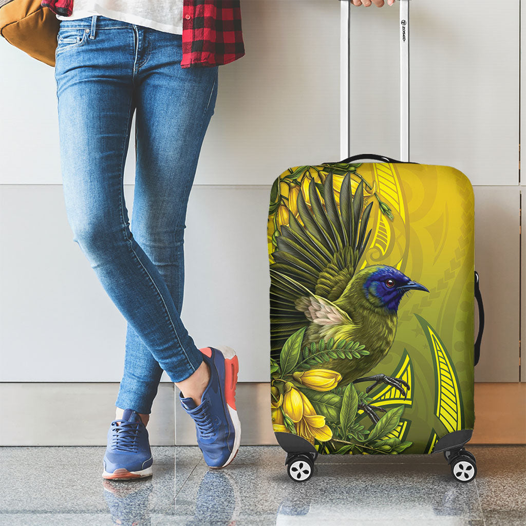 New Zealand Bellbird Luggage Cover With Kowhai Flowers