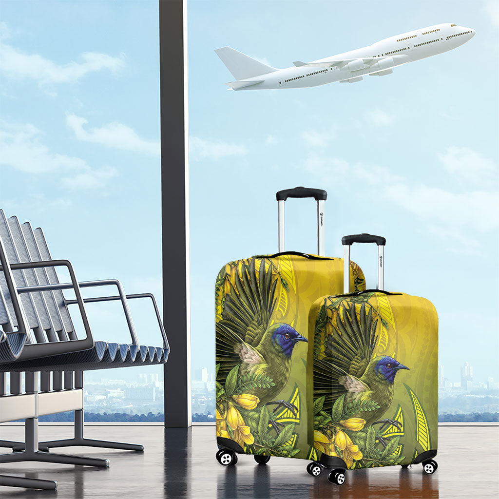 New Zealand Bellbird Luggage Cover With Kowhai Flowers