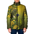 New Zealand Bellbird Padded Jacket With Kowhai Flowers