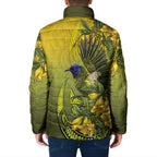 New Zealand Bellbird Padded Jacket With Kowhai Flowers