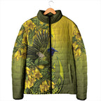 New Zealand Bellbird Padded Jacket With Kowhai Flowers