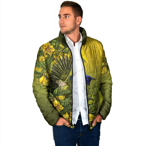 New Zealand Bellbird Padded Jacket With Kowhai Flowers