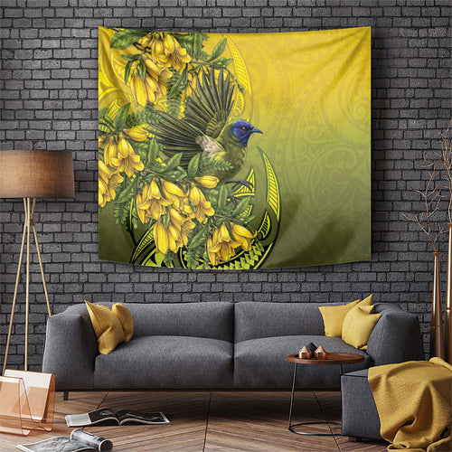 New Zealand Bellbird Tapestry With Kowhai Flowers