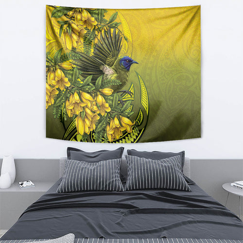 New Zealand Bellbird Tapestry With Kowhai Flowers