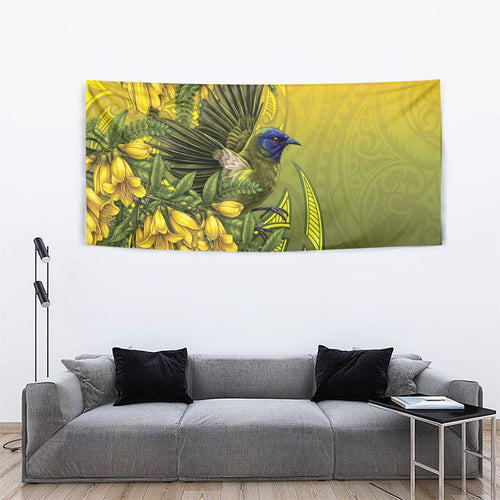 New Zealand Bellbird Tapestry With Kowhai Flowers
