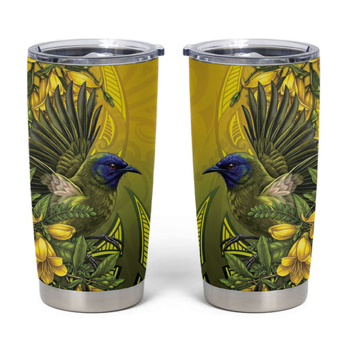 New Zealand Bellbird Tumbler Cup With Kowhai Flowers