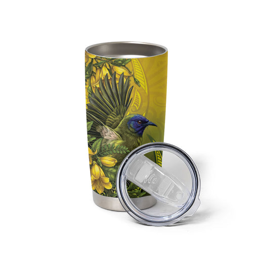 New Zealand Bellbird Tumbler Cup With Kowhai Flowers
