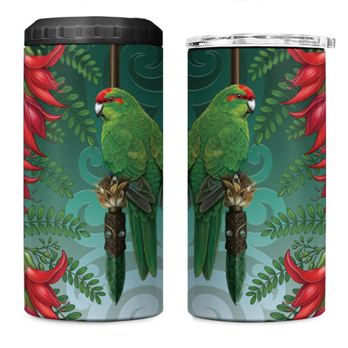 New Zealand Parakeet Bird 4 in 1 Can Cooler Tumbler With Kakabeak Flowers