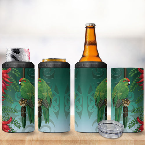 New Zealand Parakeet Bird 4 in 1 Can Cooler Tumbler With Kakabeak Flowers