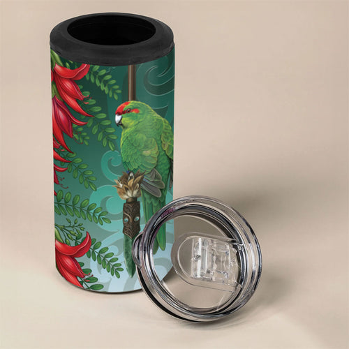 New Zealand Parakeet Bird 4 in 1 Can Cooler Tumbler With Kakabeak Flowers