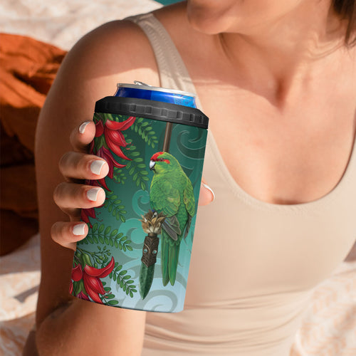 New Zealand Parakeet Bird 4 in 1 Can Cooler Tumbler With Kakabeak Flowers