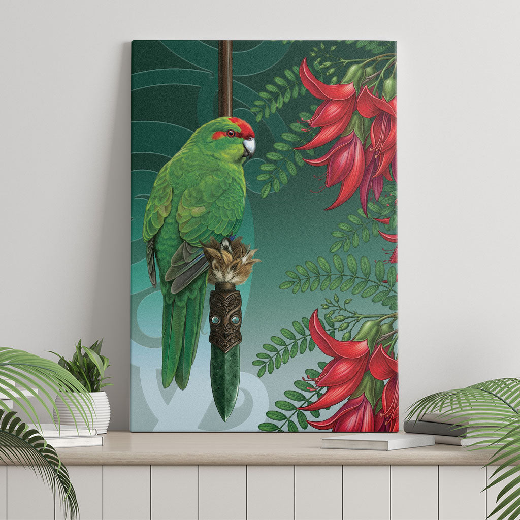 New Zealand Parakeet Bird Canvas Wall Art With Kakabeak Flowers