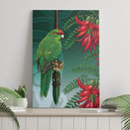 New Zealand Parakeet Bird Canvas Wall Art With Kakabeak Flowers