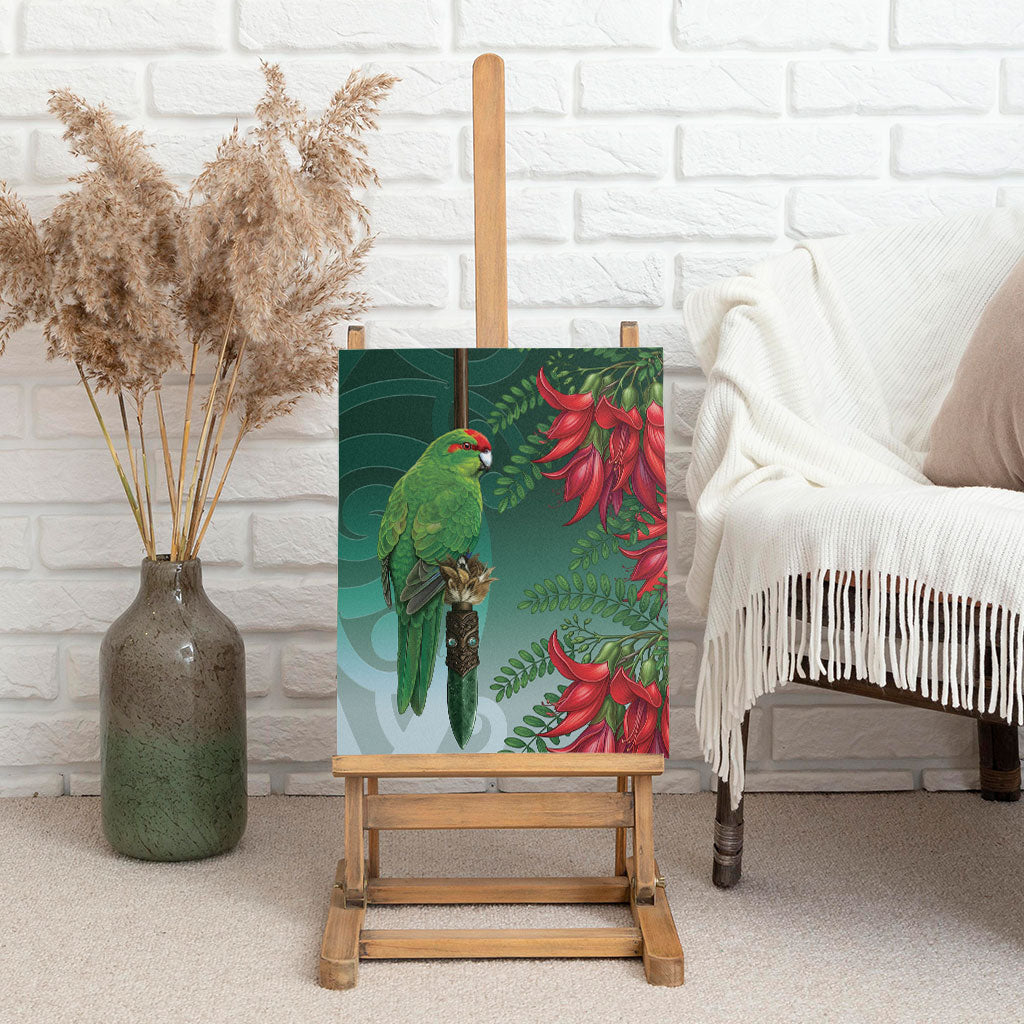 New Zealand Parakeet Bird Canvas Wall Art With Kakabeak Flowers