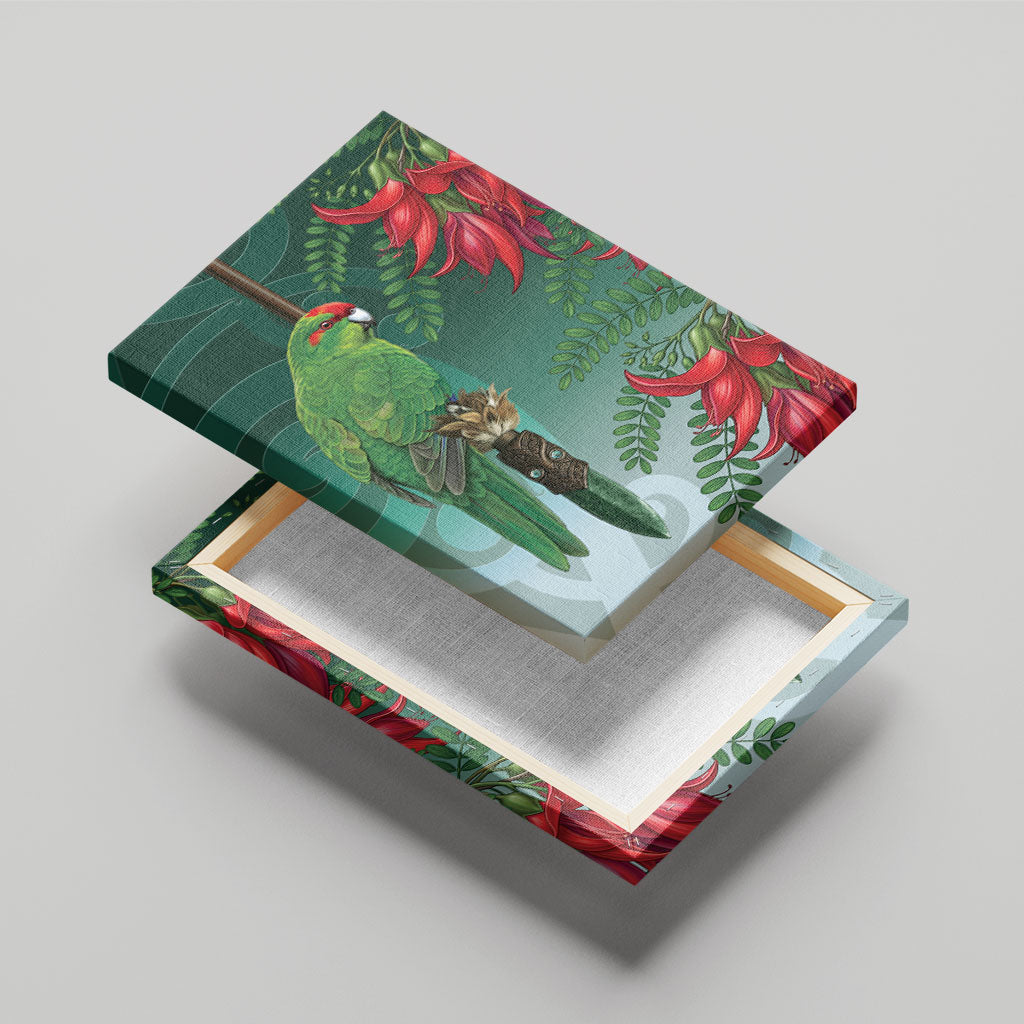 New Zealand Parakeet Bird Canvas Wall Art With Kakabeak Flowers