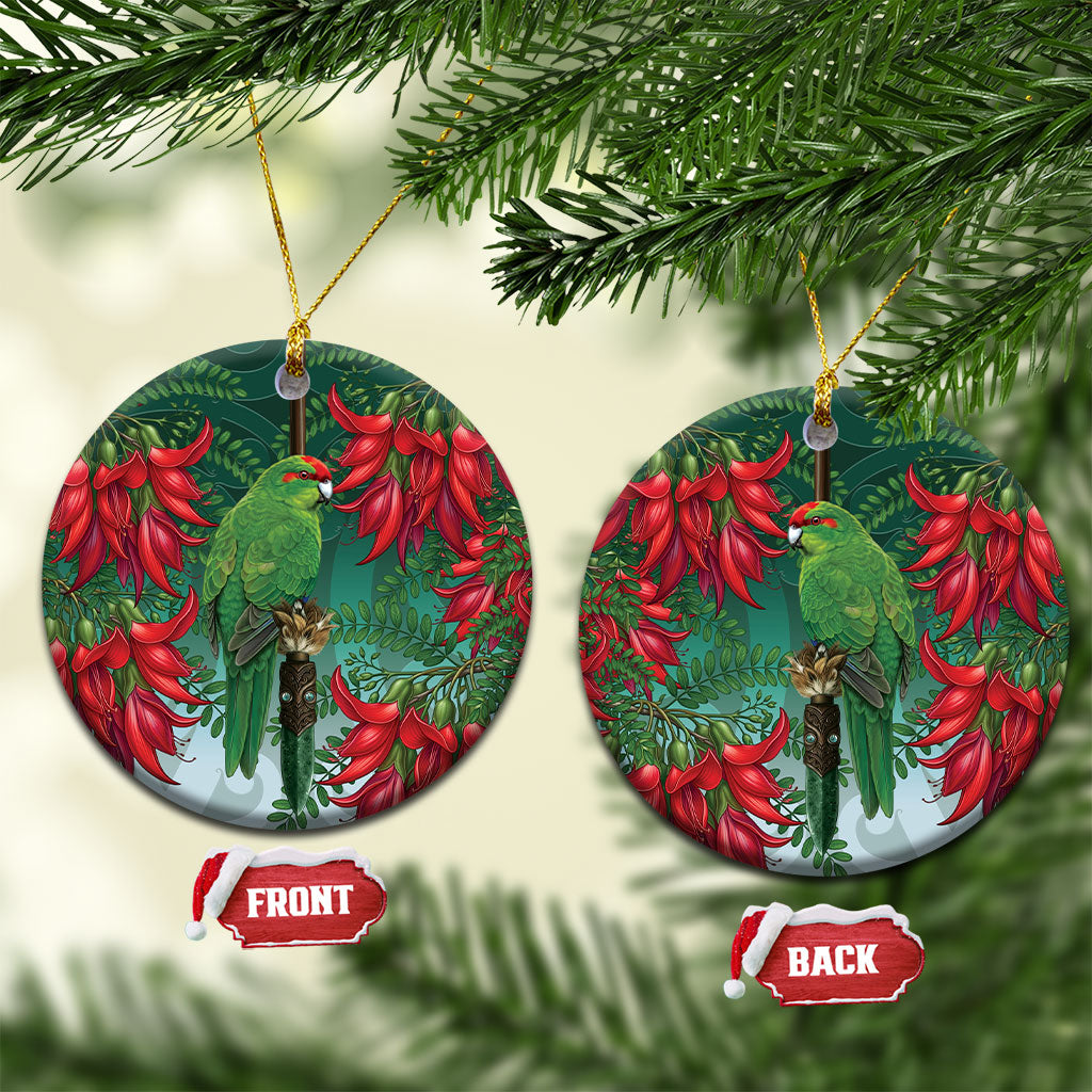 New Zealand Parakeet Bird Ceramic Ornament With Kakabeak Flowers