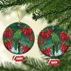 New Zealand Parakeet Bird Ceramic Ornament With Kakabeak Flowers