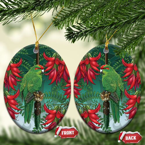 New Zealand Parakeet Bird Ceramic Ornament With Kakabeak Flowers