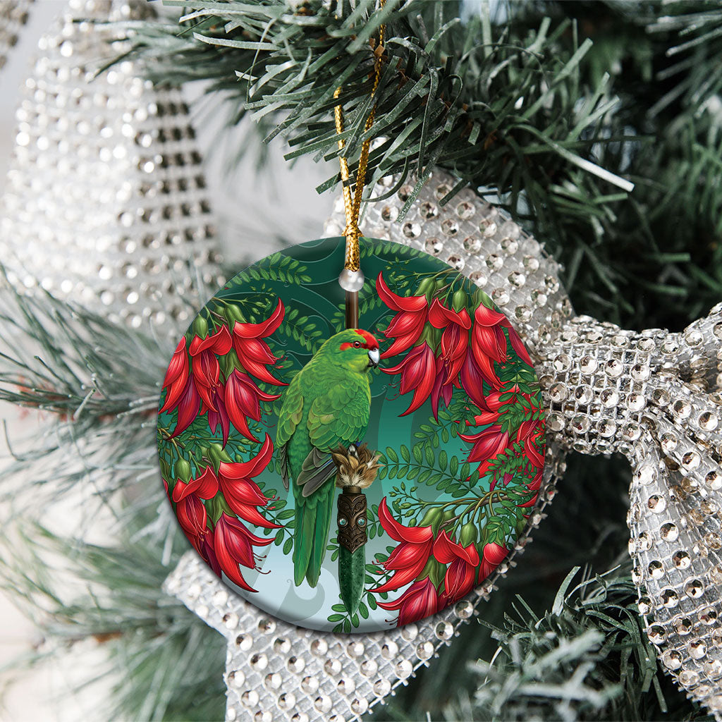 New Zealand Parakeet Bird Ceramic Ornament With Kakabeak Flowers