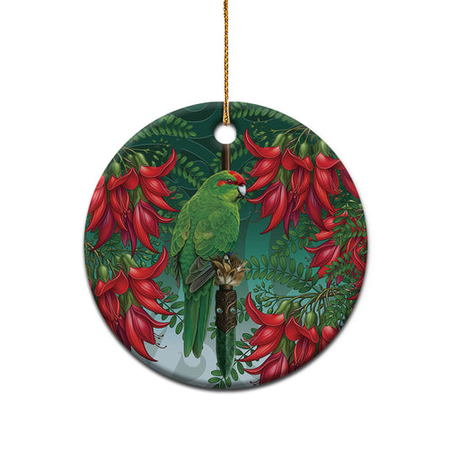 New Zealand Parakeet Bird Ceramic Ornament With Kakabeak Flowers