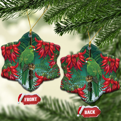 New Zealand Parakeet Bird Ceramic Ornament With Kakabeak Flowers