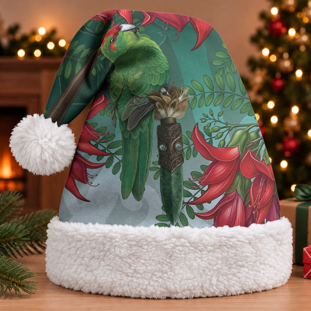 New Zealand Parakeet Bird Christmas Santa Hat With Kakabeak Flowers