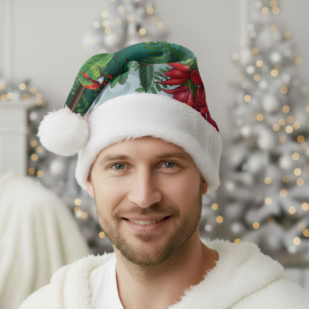 New Zealand Parakeet Bird Christmas Santa Hat With Kakabeak Flowers