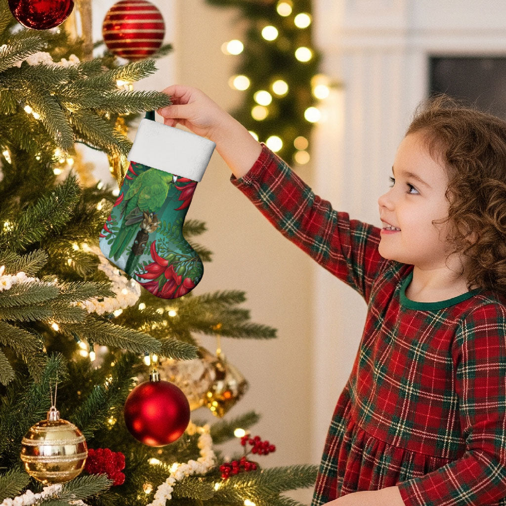 New Zealand Parakeet Bird Christmas Stocking With Kakabeak Flowers