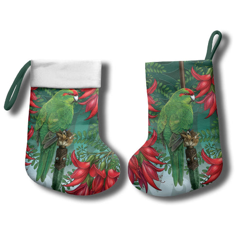 New Zealand Parakeet Bird Christmas Stocking With Kakabeak Flowers