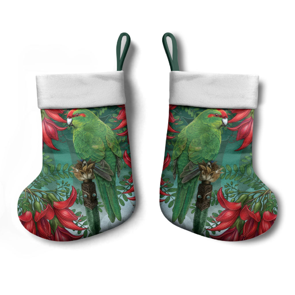 New Zealand Parakeet Bird Christmas Stocking With Kakabeak Flowers