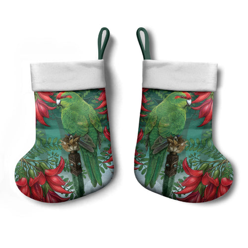 New Zealand Parakeet Bird Christmas Stocking With Kakabeak Flowers