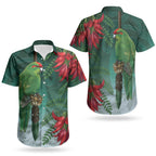 New Zealand Parakeet Bird Couples Matching Mermaid Dress and Hawaiian Shirt With Kakabeak Flowers