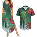 New Zealand Parakeet Bird Couples Matching Summer Maxi Dress and Hawaiian Shirt With Kakabeak Flowers