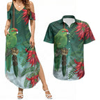 New Zealand Parakeet Bird Couples Matching Summer Maxi Dress and Hawaiian Shirt With Kakabeak Flowers