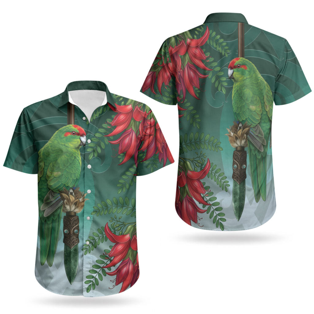 New Zealand Parakeet Bird Couples Matching Summer Maxi Dress and Hawaiian Shirt With Kakabeak Flowers