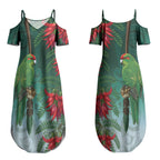 New Zealand Parakeet Bird Couples Matching Summer Maxi Dress and Hawaiian Shirt With Kakabeak Flowers