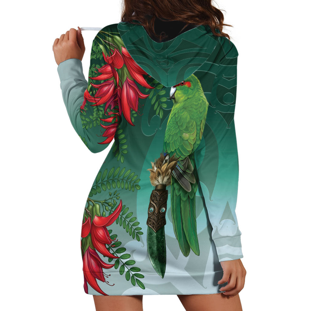 New Zealand Parakeet Bird Hoodie Dress With Kakabeak Flowers