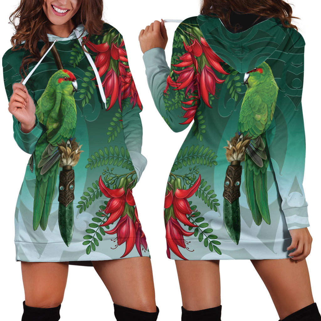New Zealand Parakeet Bird Hoodie Dress With Kakabeak Flowers