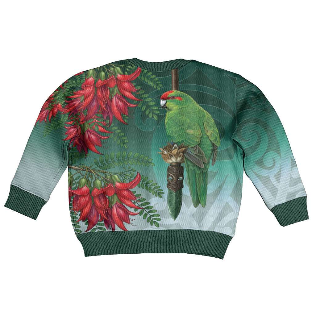 New Zealand Parakeet Bird Kid Ugly Christmas Sweater With Kakabeak Flowers