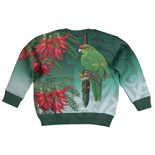 New Zealand Parakeet Bird Kid Ugly Christmas Sweater With Kakabeak Flowers