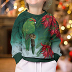 New Zealand Parakeet Bird Kid Ugly Christmas Sweater With Kakabeak Flowers