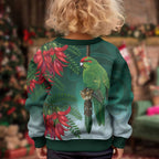 New Zealand Parakeet Bird Kid Ugly Christmas Sweater With Kakabeak Flowers
