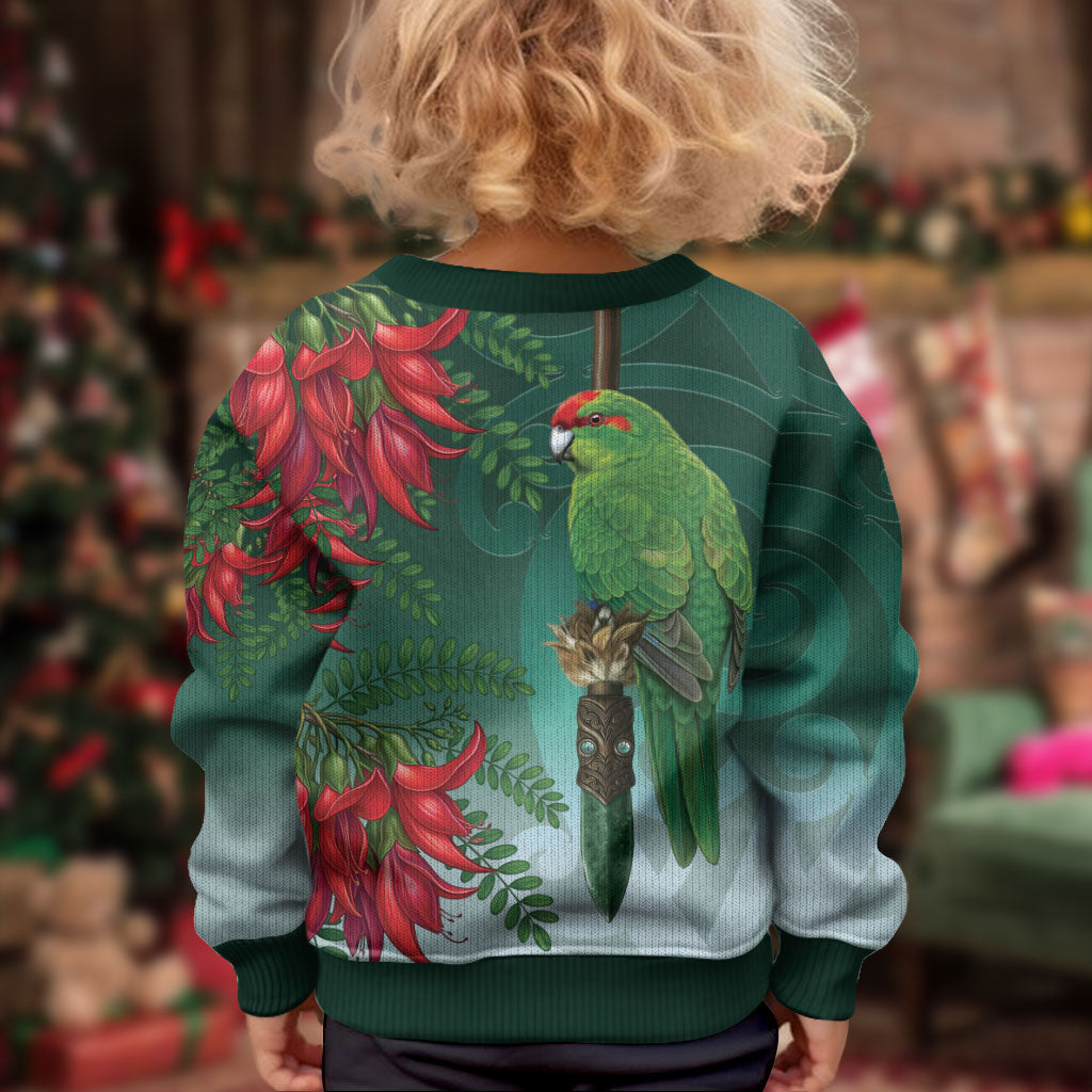 New Zealand Parakeet Bird Kid Ugly Christmas Sweater With Kakabeak Flowers