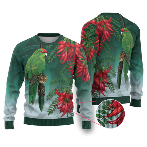 New Zealand Parakeet Bird Ugly Christmas Sweater With Kakabeak Flowers