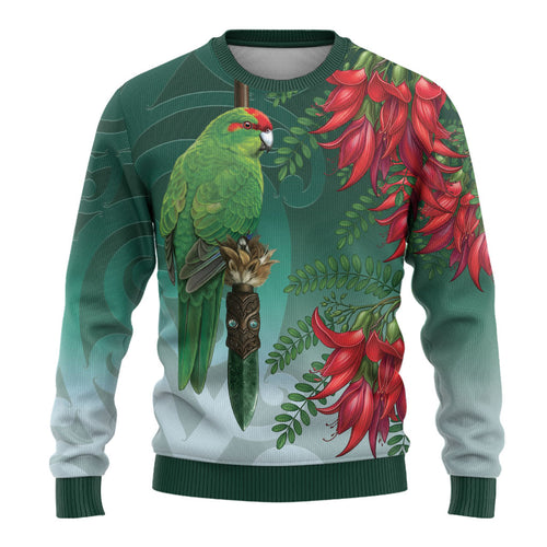 New Zealand Parakeet Bird Ugly Christmas Sweater With Kakabeak Flowers