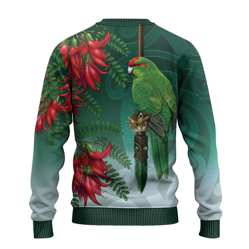 New Zealand Parakeet Bird Ugly Christmas Sweater With Kakabeak Flowers